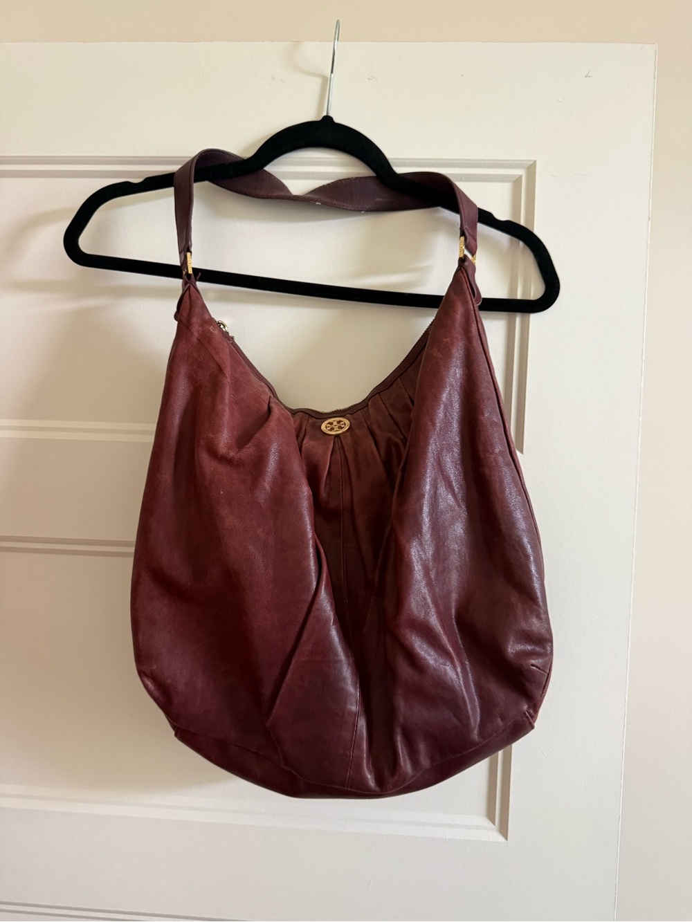 Vintage Tory Burch Burgandy Leather Hobo Shoulder Bag